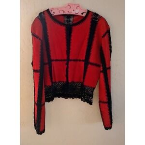 Vtg  S.M.H Boutique Leather Crochet Jacket Red Lace Embroidery Grannycore L Y2K